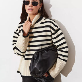 Women's Striped Turtleneck Sweater — View 2
