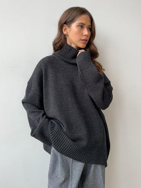 Women's Wool Blend Oversized Ribbed Turtleneck Sweater — View 14