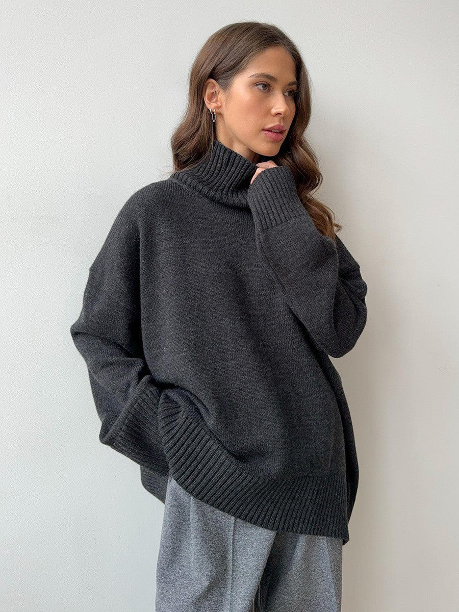 Women's Wool Blend Oversized Ribbed Turtleneck Sweater — View 14
