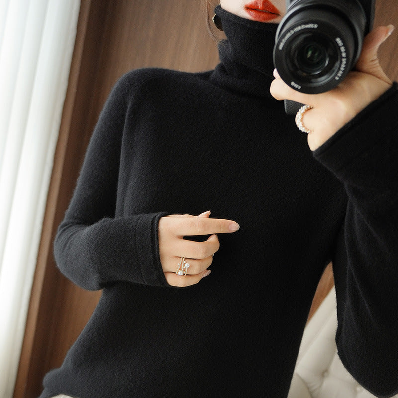 Women's Fitted Fine Knit Thumbhole Turtleneck Sweater — View 13