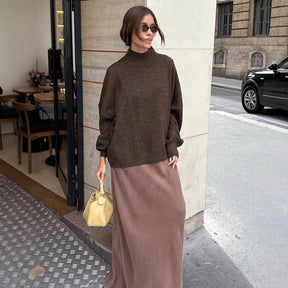 Women's Oversized Ribbed Balloon Sleeve Turtleneck Sweater — View 4