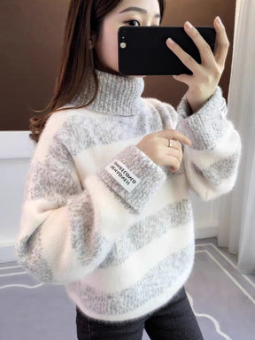 Women's Striped Turtleneck Sweater — View 4