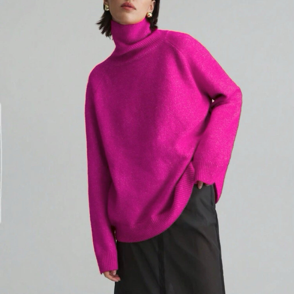 Women's Oversized Ribbed Fine Knit Turtleneck Sweater — View 10