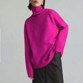 Women's Oversized Ribbed Fine Knit Turtleneck Sweater — View 10