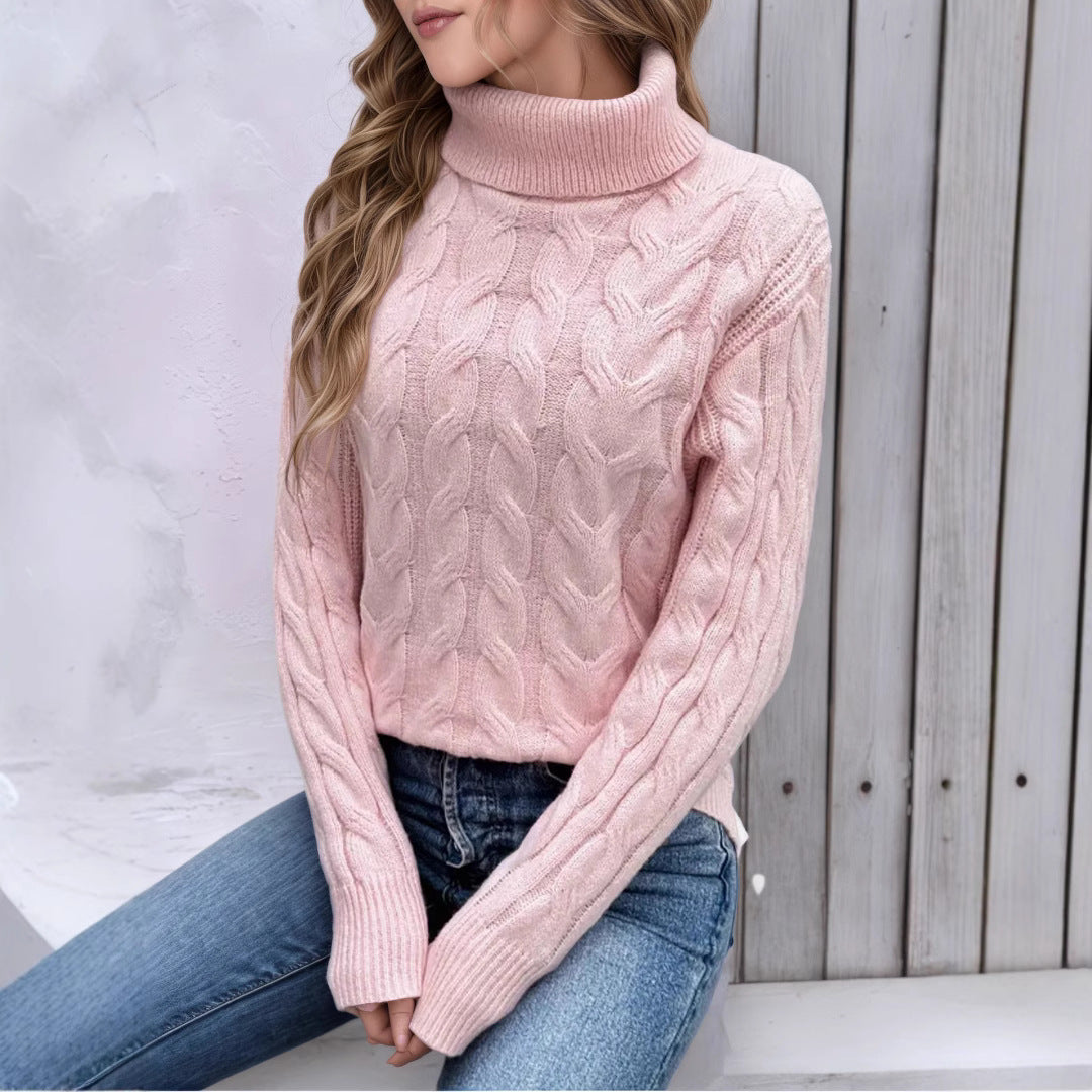 Women's Cable Knit Textured Turtleneck Sweater — View 1