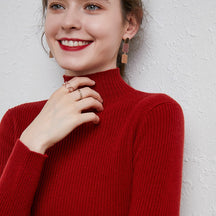 Women's Cashmere Fitted Ribbed Turtleneck Sweater — View 12