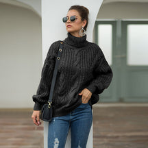 Women's Cable Knit Chunky Knit Turtleneck Sweater — View 11