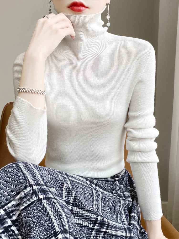 Women's Fitted Ribbed Fine Knit Turtleneck Sweater — View 2