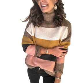 Women's Oversized Ribbed Striped Turtleneck Sweater — View 5