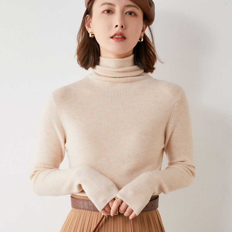 Women's Fitted Ribbed Fine Knit Turtleneck Sweater — View 1