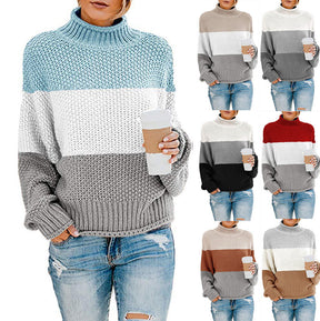 Women's Oversized Ribbed Chunky Knit Turtleneck Sweater — View 1
