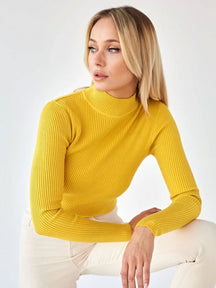 Women's Fitted Ribbed Cropped Turtleneck Sweater — View 14