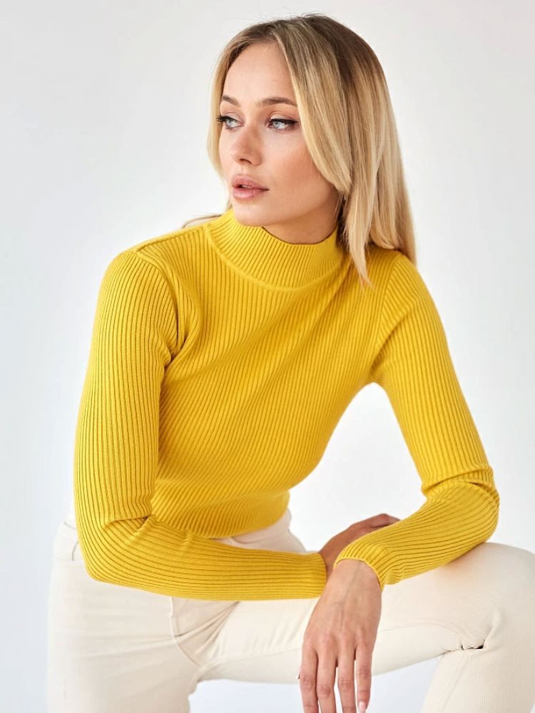Women's Fitted Ribbed Cropped Turtleneck Sweater — View 14