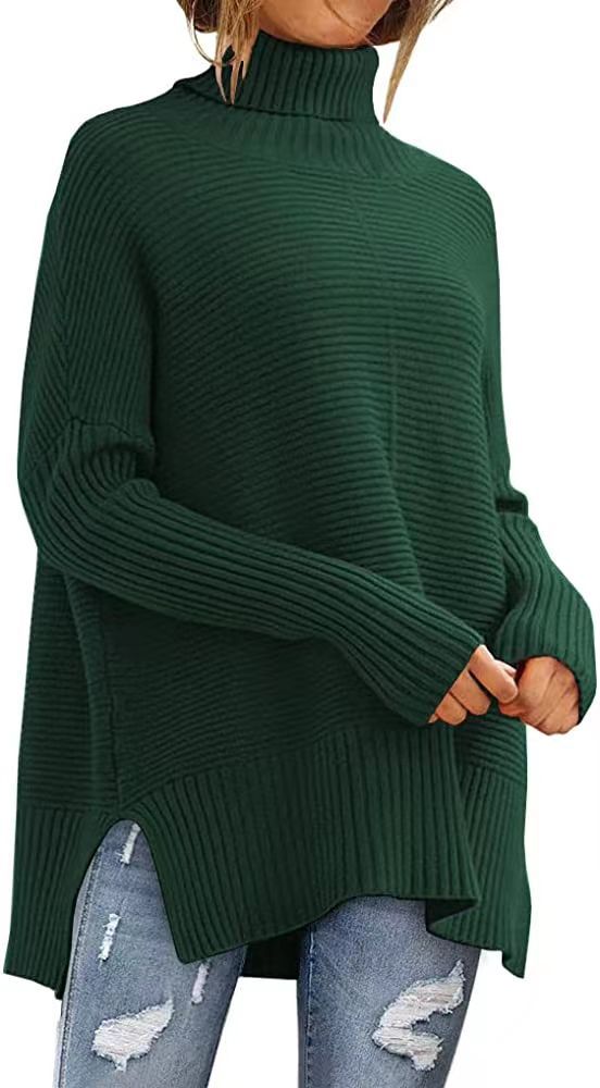 Women's Ribbed Asymmetric Textured Turtleneck Sweater — View 12