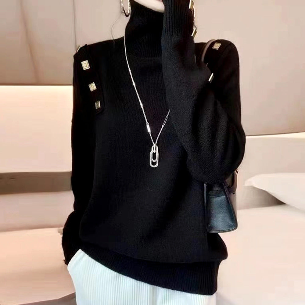 Women's Button Detail Turtleneck Sweater — View 10