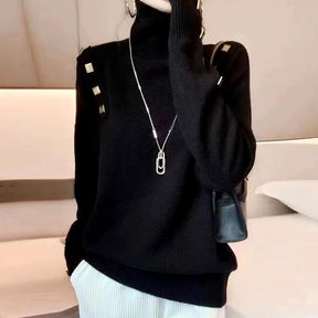 Women's Button Detail Turtleneck Sweater — View 10