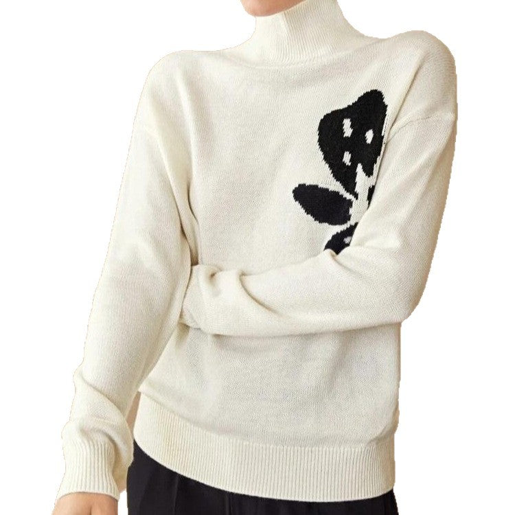 Women's Floral Turtleneck Sweater — View 5