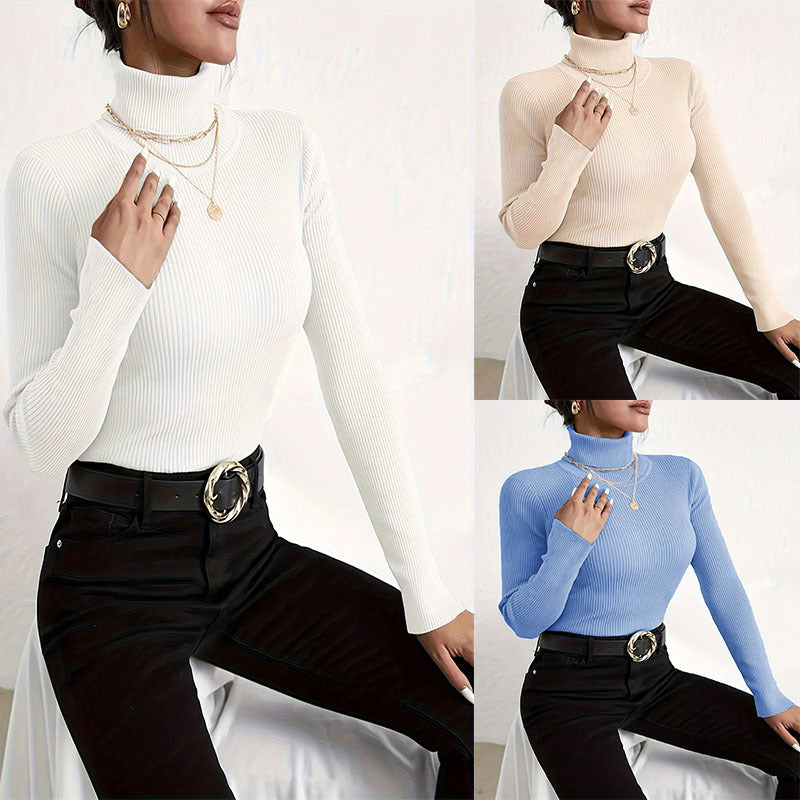 Women's Ribbed Textured Turtleneck Sweater — View 1