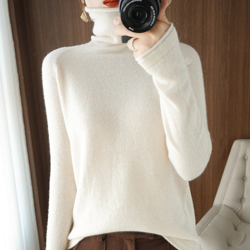 Women's Fitted Fine Knit Thumbhole Turtleneck Sweater — View 14