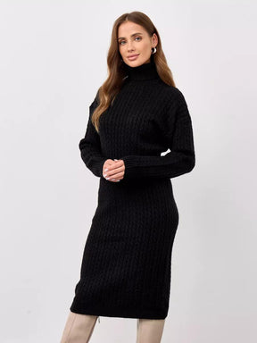 Women's Relaxed Fit Cable Knit Chunky Knit Turtleneck Sweater — View 9