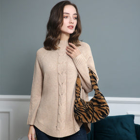 Women's Cable Knit Ribbed Fine Knit Turtleneck Sweater — View 3