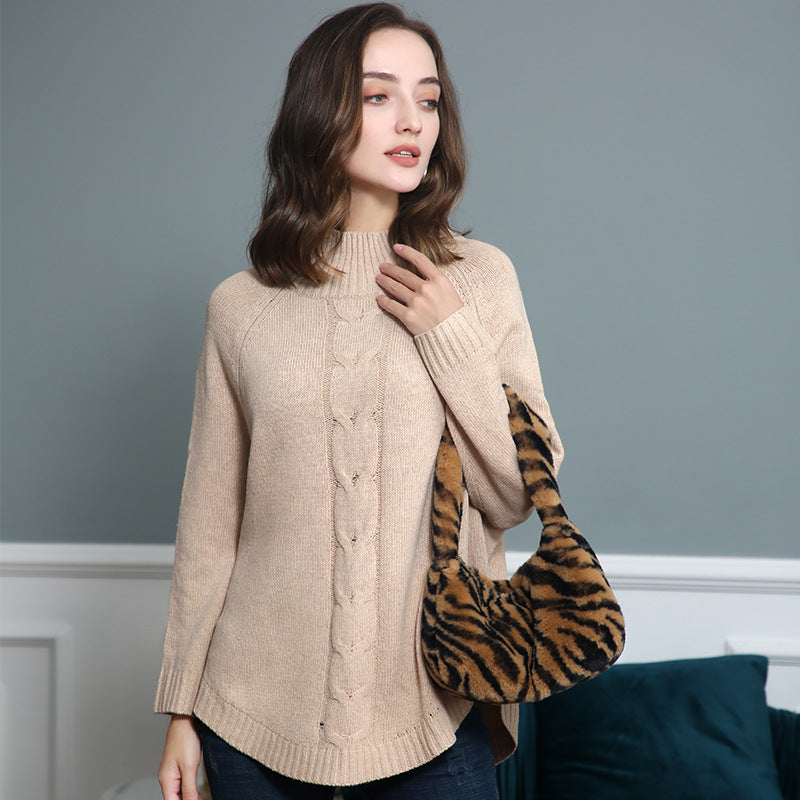 Women's Cable Knit Ribbed Fine Knit Turtleneck Sweater — View 3