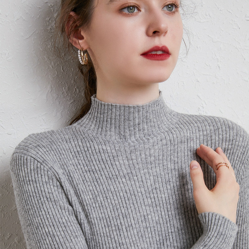 Women's Cashmere Fitted Ribbed Turtleneck Sweater — View 11
