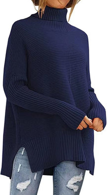 Women's Ribbed Asymmetric Textured Turtleneck Sweater — View 15