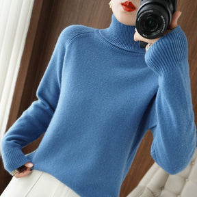 Women's Wool Blend Ribbed Turtleneck Sweater — View 3