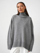 Women's Wool Blend Oversized Ribbed Turtleneck Sweater — View 11