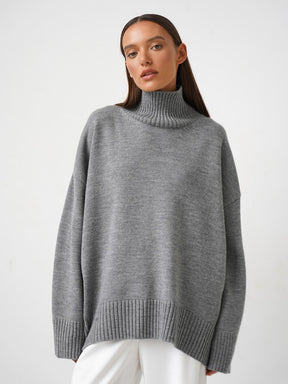 Women's Wool Blend Oversized Ribbed Turtleneck Sweater — View 11