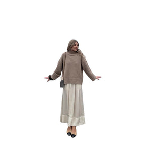 Women's Oversized Ribbed Fine Knit Turtleneck Sweater — View 5
