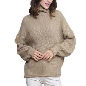 Women's Ribbed Chunky Knit Balloon Sleeve Turtleneck Sweater — View 5