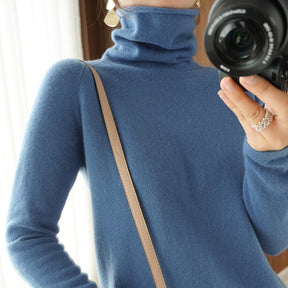 Women's Fitted Fine Knit Thumbhole Turtleneck Sweater — View 3