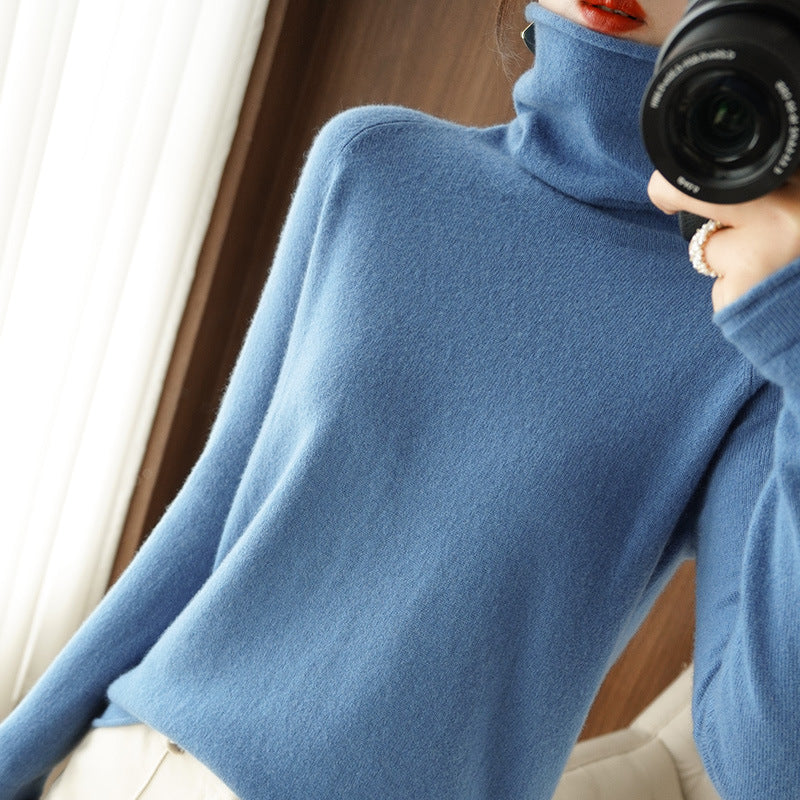 Women's Fitted Fine Knit Thumbhole Turtleneck Sweater — View 9
