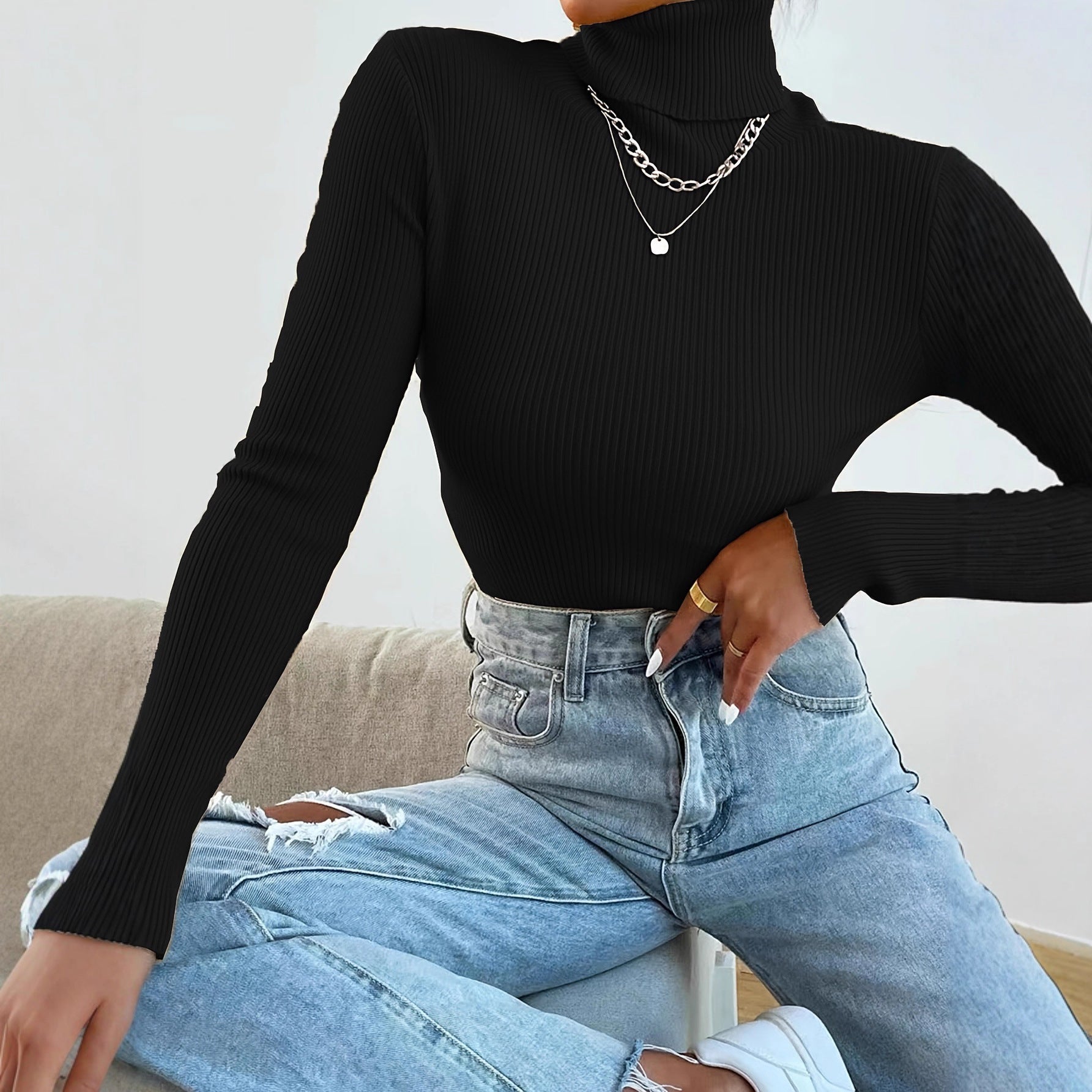 Women's Ribbed Turtleneck Sweater — View 4