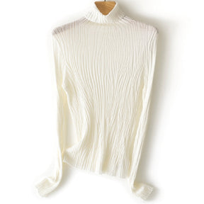 Women's Ribbed Fine Knit Textured Turtleneck Sweater — View 3