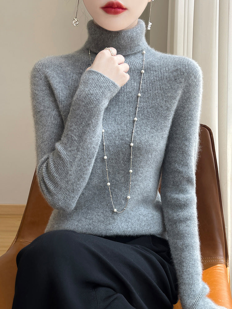 Women's Fitted Ribbed Fine Knit Turtleneck Sweater — View 4