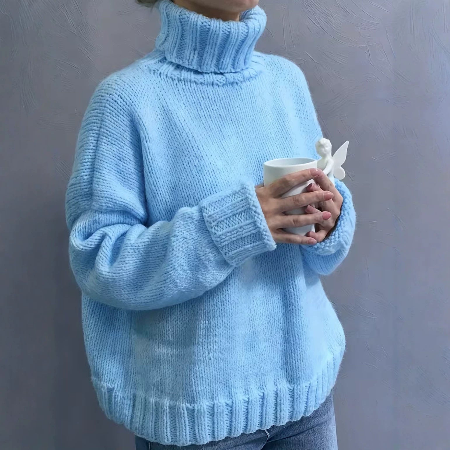 Women's Oversized Ribbed Drop Shoulder Turtleneck Sweater — View 1