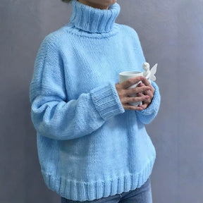 Women's Oversized Ribbed Drop Shoulder Turtleneck Sweater — View 1