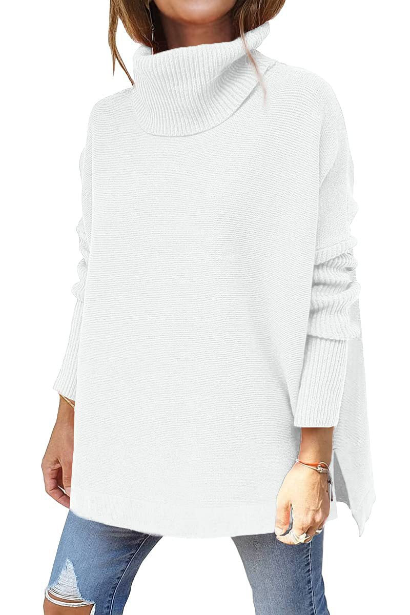 Women's Relaxed Fit Textured Turtleneck Sweater — View 8