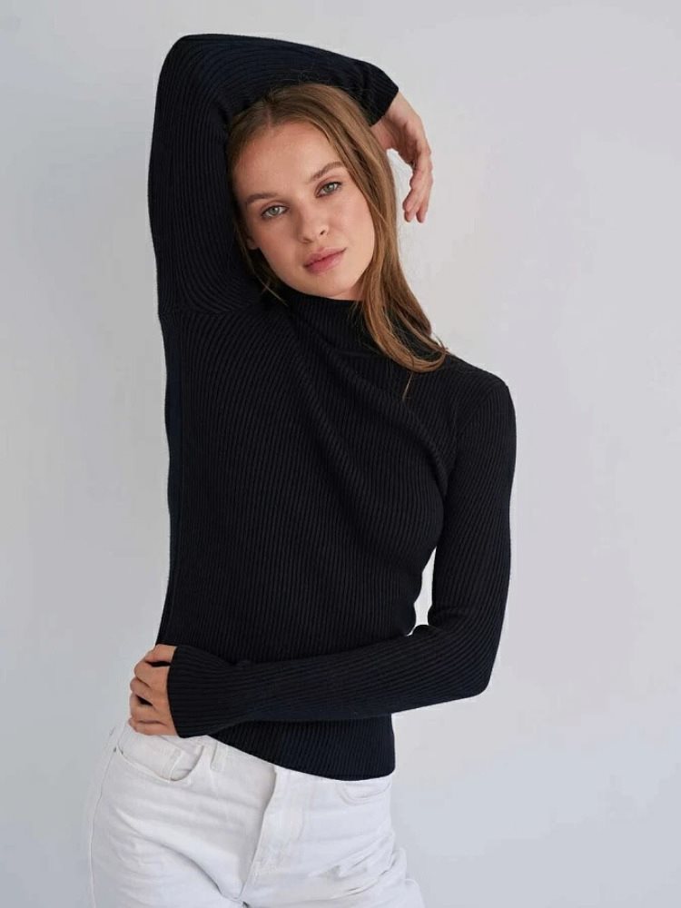 Women's Fitted Ribbed Cropped Turtleneck Sweater — View 8