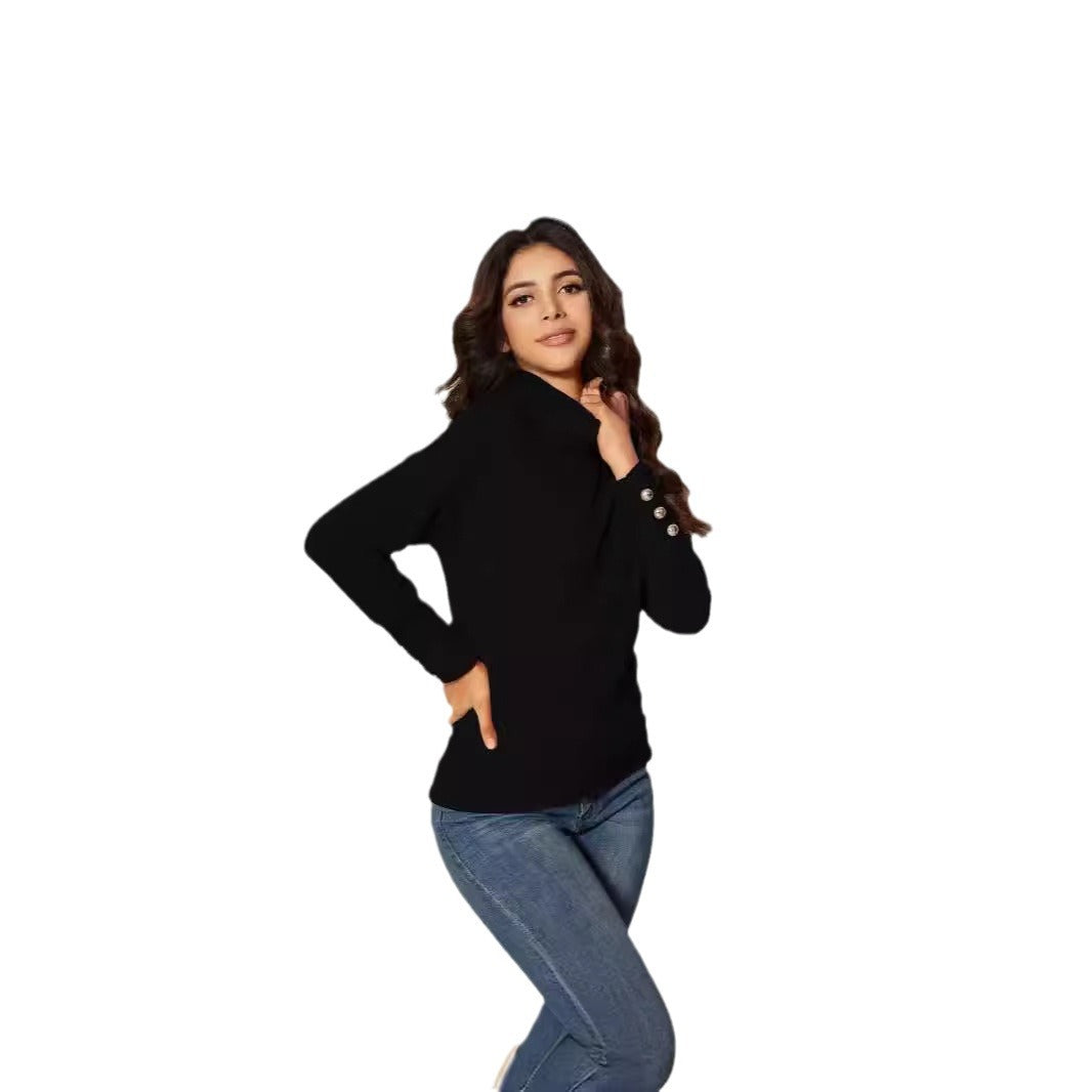 Women's Button Detail Turtleneck Sweater — View 5