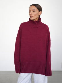 Women's Wool Blend Oversized Ribbed Turtleneck Sweater — View 7