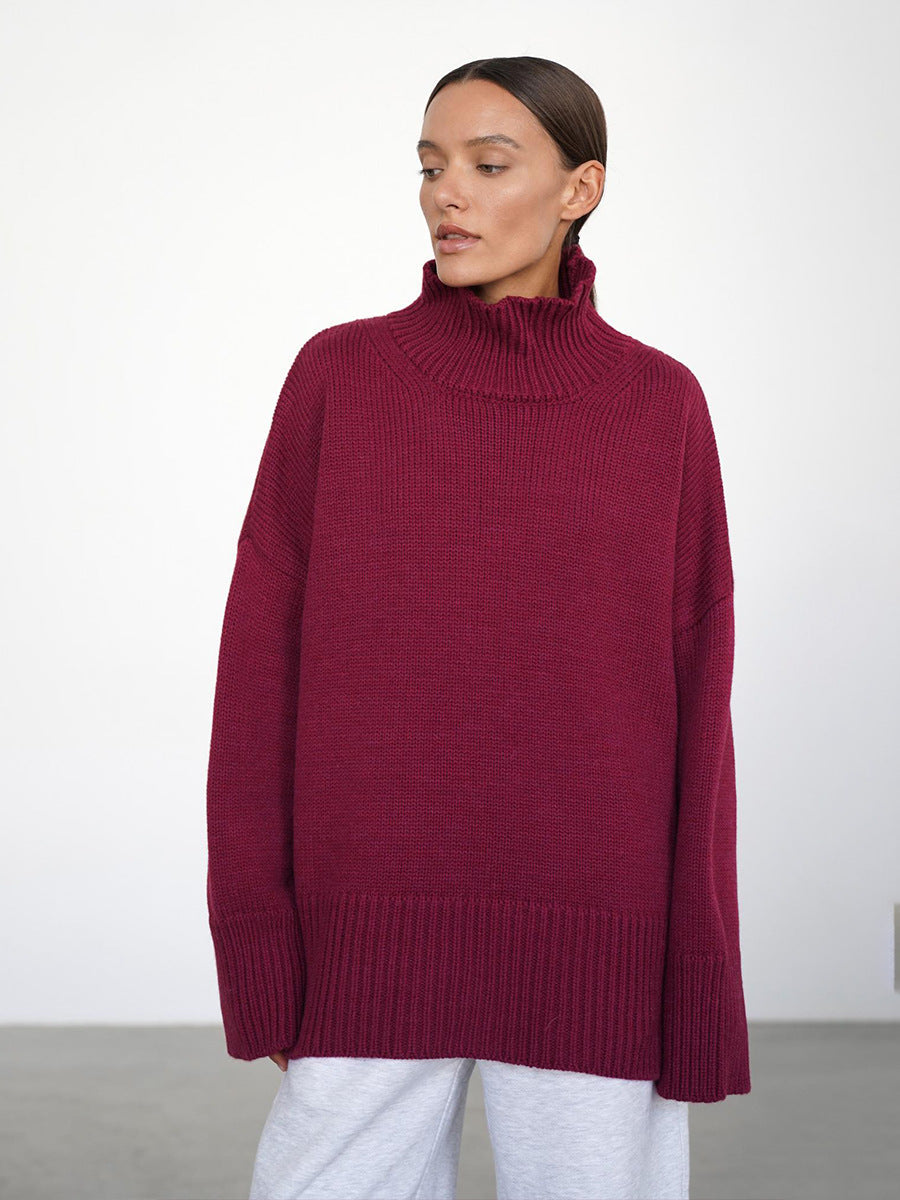 Women's Wool Blend Oversized Ribbed Turtleneck Sweater — View 7