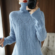 Women's Mohair Oversized Cable Knit Turtleneck Sweater — View 9