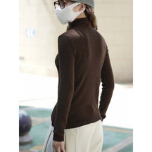 Women's Fitted Ribbed Fine Knit Turtleneck Sweater — View 3