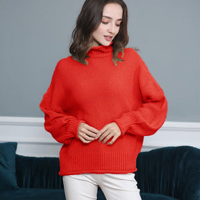 Women's Ribbed Chunky Knit Balloon Sleeve Turtleneck Sweater — View 11