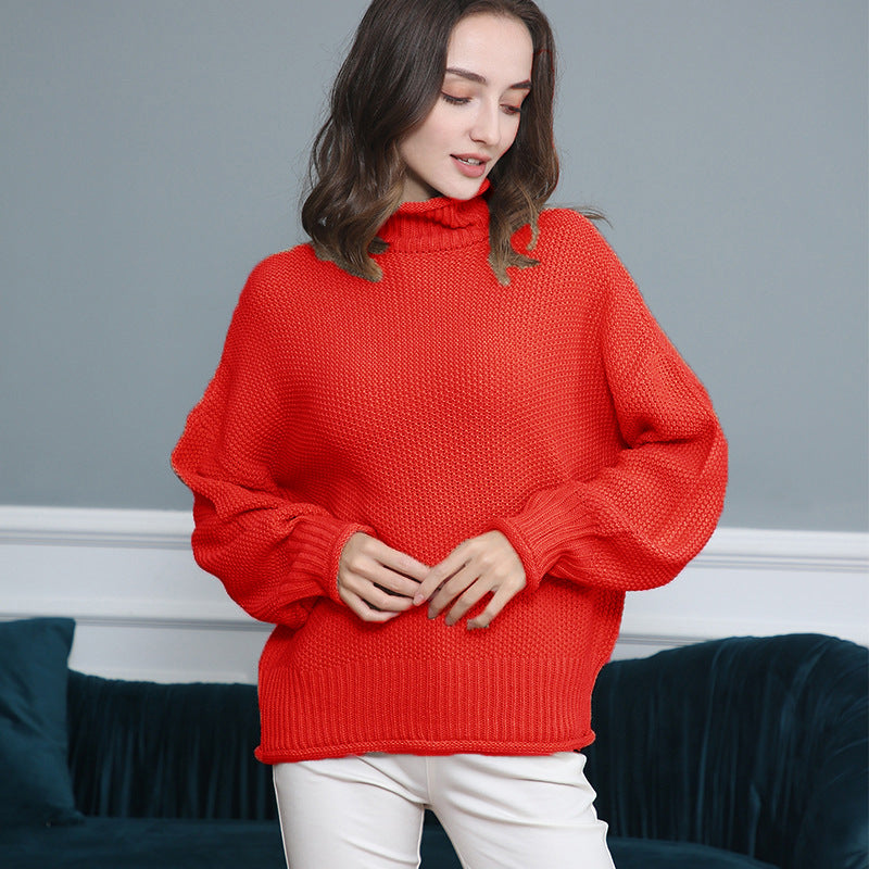 Women's Ribbed Chunky Knit Balloon Sleeve Turtleneck Sweater — View 11