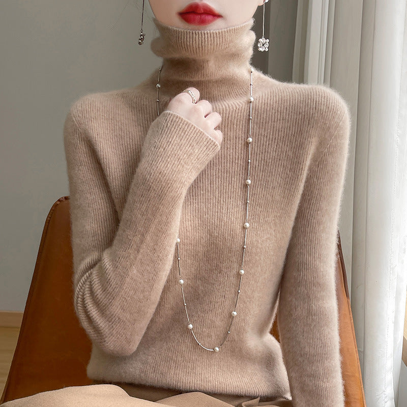 Women's Fitted Ribbed Fine Knit Turtleneck Sweater — View 10